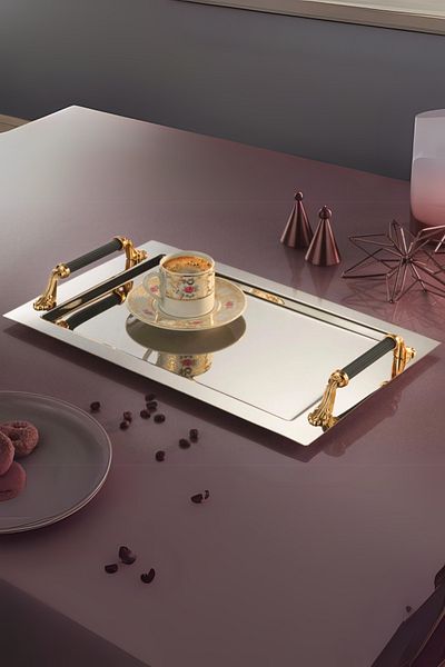 ÖzSa Home Alone Coffee Promise Engagement Promise Tray - with Stainless Steel Handles, 25X38 cm