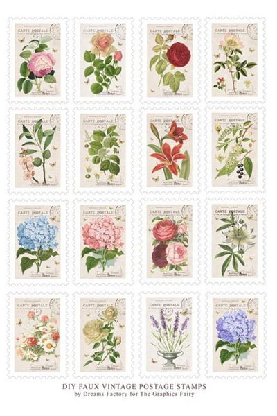 Major Selection Nostalgic - Set de 16 autocolante cu flori cu design de timbre vintage