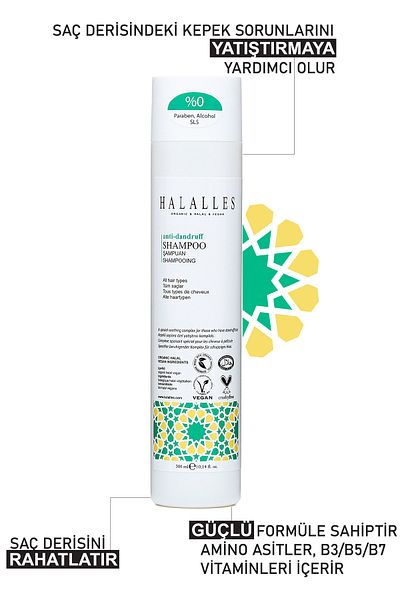 Halalles Anti-Dandruff Shampoo - Sulfate Free & Vegan Formula 300 ml