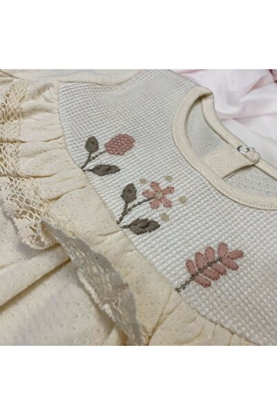 MONTİNA FIRFIRLI ÇİÇEK NAKIŞLI PREMIUM BEBEK ELBİSESİ VE SAÇ BANDI