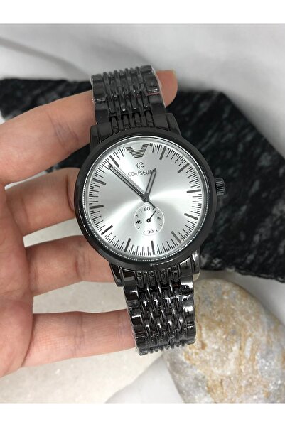 Coliseum Round Inside White Black Men's Wrist Watch