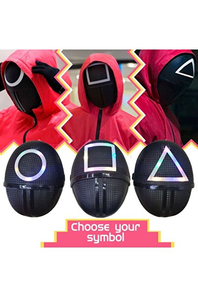 TURKAFONE Squıd Game Işıklı Kare-üçgen-yuvarlak Maske 3 Lü Işık Efektli (ışık...
