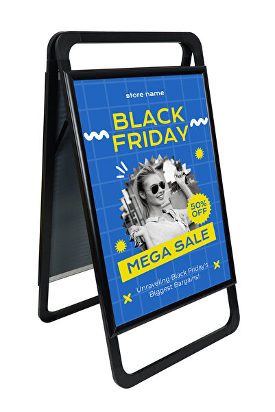 DESMARK B2 50x70 Yeni Nesil A Pano Siyah Kaldırım ve Reklam Panosu Siyah Poster & Afiş ve Menü Panosu