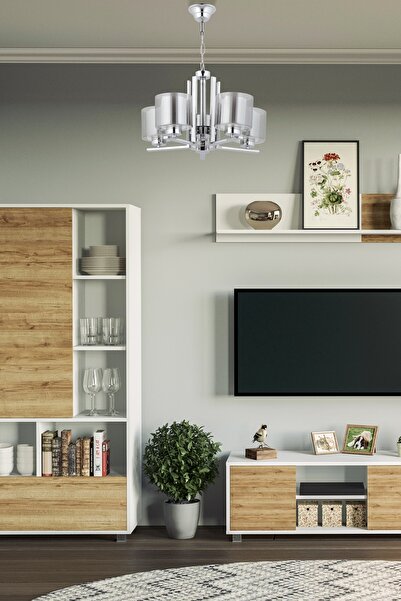 Avonni Silindir Modern Avize E27 60W 50cm Metal Krom Avonni-FZ-7395-5K