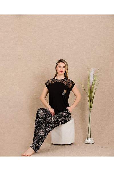 Lady Lingerie Set pijamale de damă din bumbac cu mâneci scurte cu detaliu cu rever