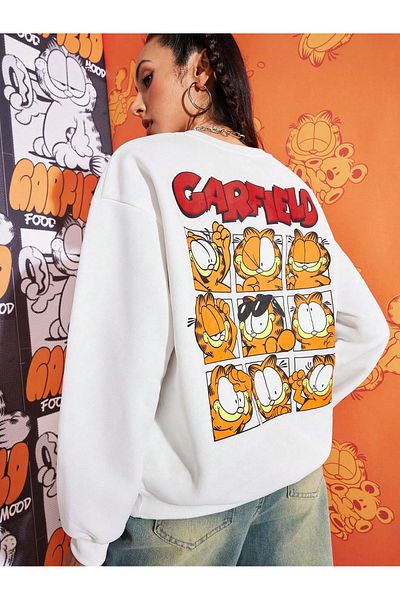 PALPİTO Γυναικείο φούτερ με λευκό Garfield με στάμπα με λαιμόκοψη