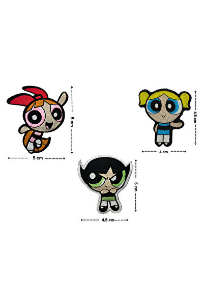 Megas Etiket Ütü ile Yapışan Powerpuff Girls 3'lü Klasik Set Dokuma Arma/Yama