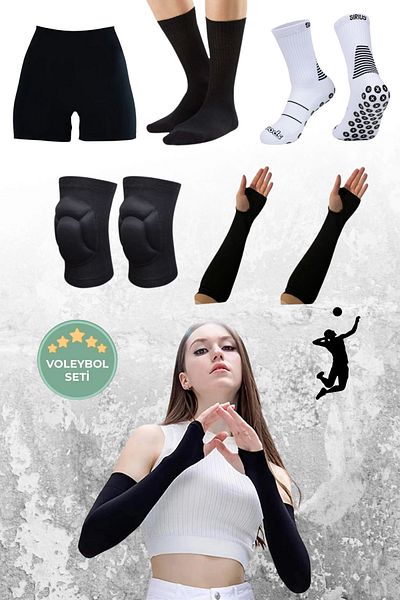 Sirius Sportswear 8 Piece Volleyball Knee Pad and Brace Set Volleyball Sleeves and Knee Pads Mini Volleyball Shorts Set