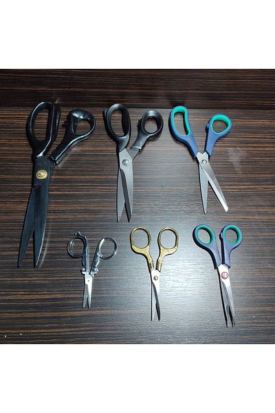 hagiki 6 Pieces Scissors Set - Tailor, No9, No8, 5, No5.5- Gold Embroidered and Folding Scissor Top Quality