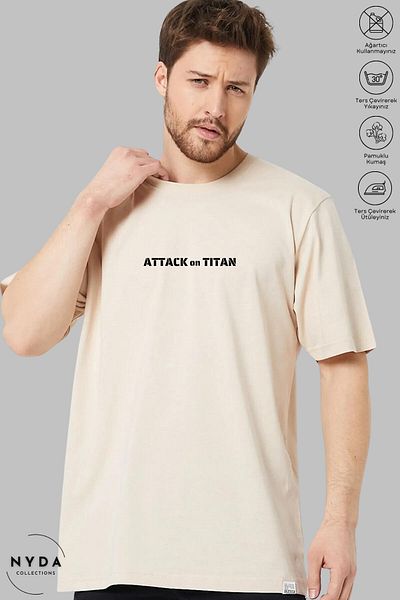 Nyda Collections Unisex Crew Neck Attack on Titan 2 εμπριμέ βαμβακερό μπλουζάκι με κοντό μανίκι