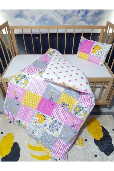 Baby Clime 5 Parça 90x130 Bebek Uyku Seti - Yorgan Yastık Çarşaf Takımı - Dinazor Zürafa Fil Desen
