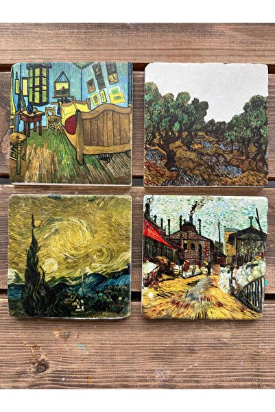 woodhomeworks طقم قواعد أكواب من الحجر الطبيعي المطبوع مكون من 4 قطع