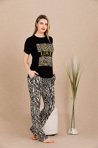 Lady Lingerie Set pijamale pentru femei cu mâneci scurte, buzunar, 93% bumbac, 7% lycra, cu gâtul turn
