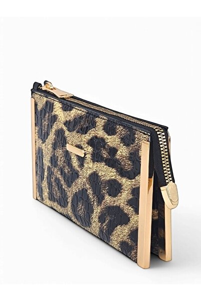 Evident Printed Leopard Patterned Patent Leather Small Portfolio & Women's Handbag (19 X 11)
