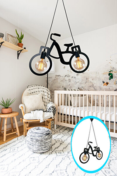 Leiste Ahşap Wooden Siyah Bisiklet Sarkıt Avize Ahşap Lüks Rustik Modern Dekoratif Lamba Çocuk Odası Avize