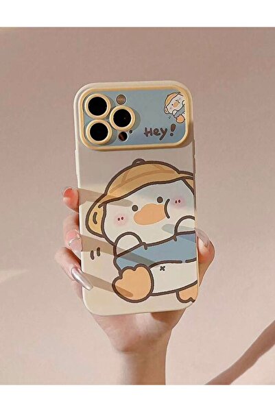 MİRAZ TASARIM حافظة آيفون 15 برو لطيفة بنمط البطة بلون كريمي