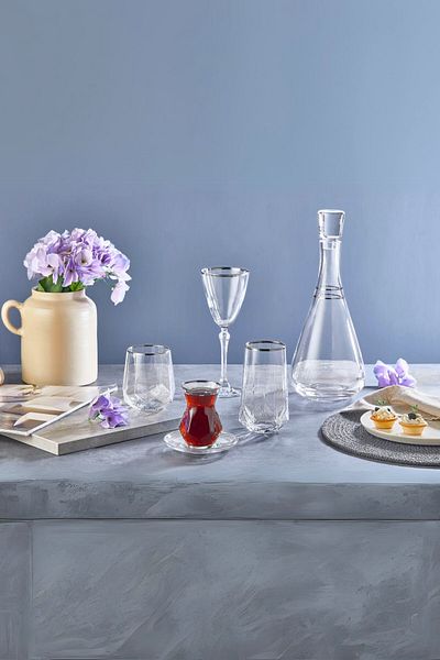 ÖzSa Home Tiamo Premium 6-Person Water Set - 31 Piece Dowry Set, Tableware and Jug Set