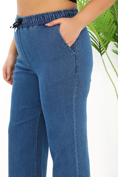 Gül Moda Elastic Waist Wide Leg Jeans Lycra High Waist Light Blue G115-2
