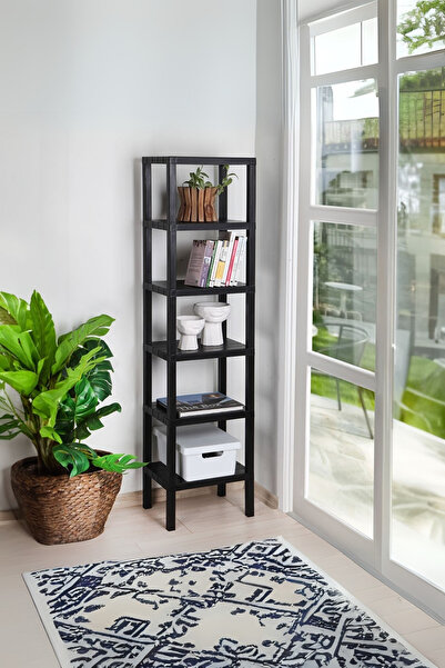 Hesaplı Kasa 6 Katlı Dikey Raf Düzenleyici Plastik Raf Ünitesi Siyah, Kitaplı...