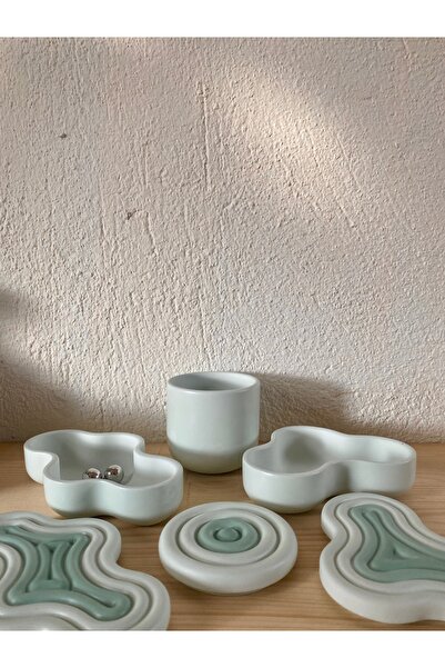 Store Studio Yabu - Green Wavy Decorative Box with Lid / Jewelry Box Set of 3