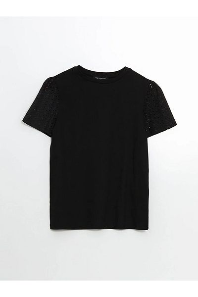 LC Waikiki Tricou de damă LCW Comfort negru cu decolteu brodat