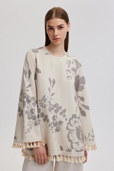 Touché Privé Lace Detailed Tassel Tunic - Natural Texture