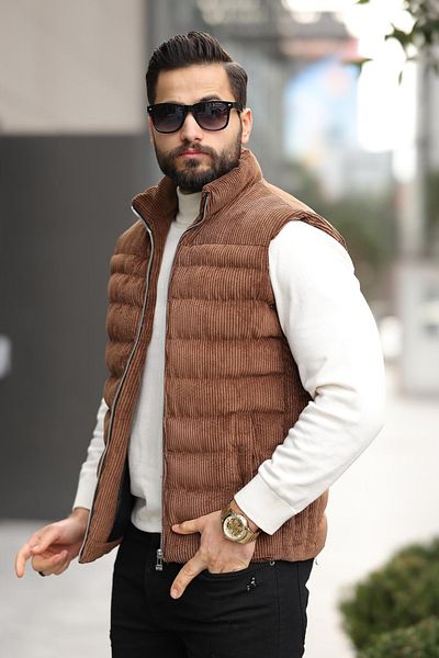 Moderk Velvet Corduroy Zippered Inflatable Vest Men