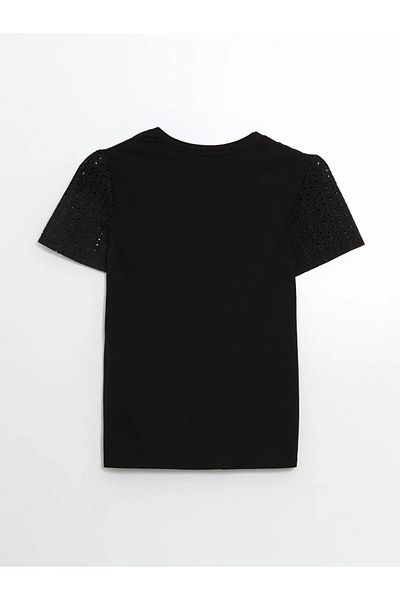 LC Waikiki Tricou de damă LCW Comfort negru cu decolteu brodat
