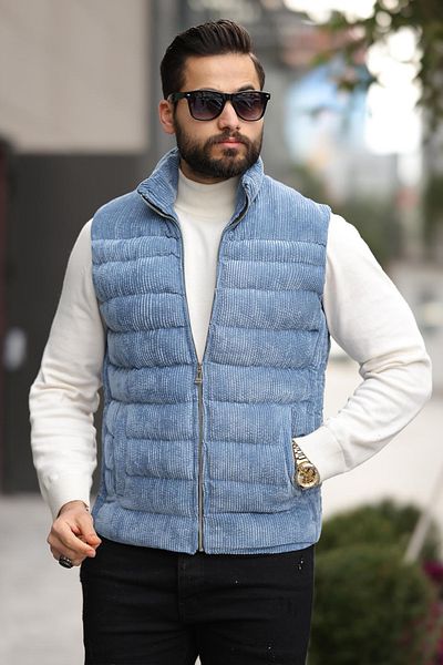 Moderk Velvet Corduroy Zippered Inflatable Vest Men