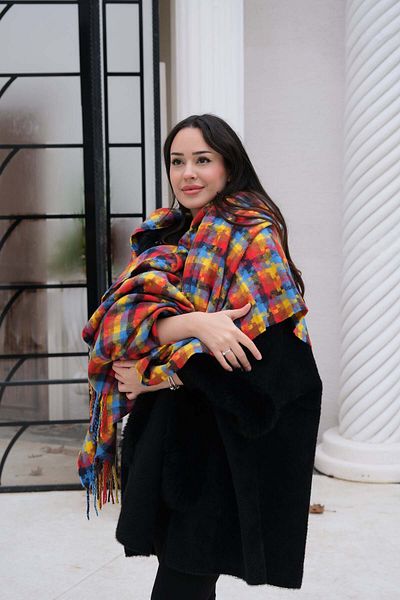SUVE GOLD Winter Soft Textured Tassel Detailed Shoulder and Neck Shawl-Neckerchief