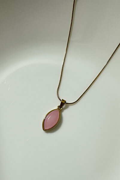 DELEIZA ACCESSORY Çelik Vintage Taşlı Pembe Gold Kolye