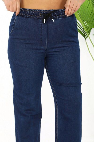 Gül Moda Rugalmas derék, széles szárú farmer nadrág Lycra magas derekú sötétkék G115-1