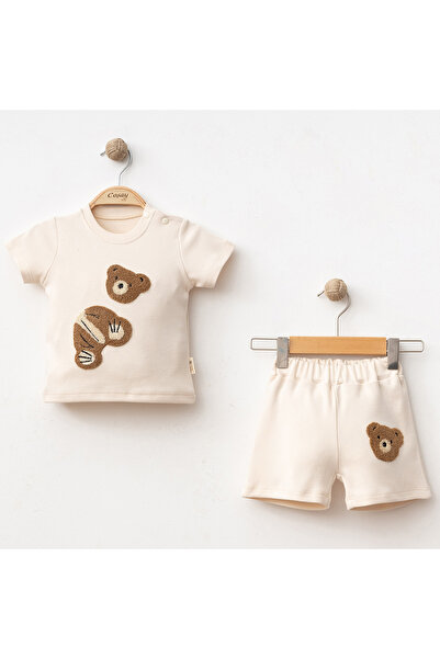 NuvioKids Cream Baby Boy Teddy Bear Set 9-12-18 Months, 100% Organic Cotton Gots Certified Fabric