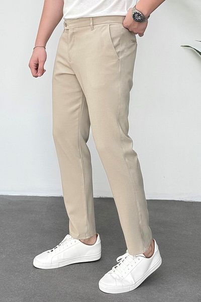 DOPPİO'N DENİM Pantaloni bărbați din țesătură lycra slim fit bej