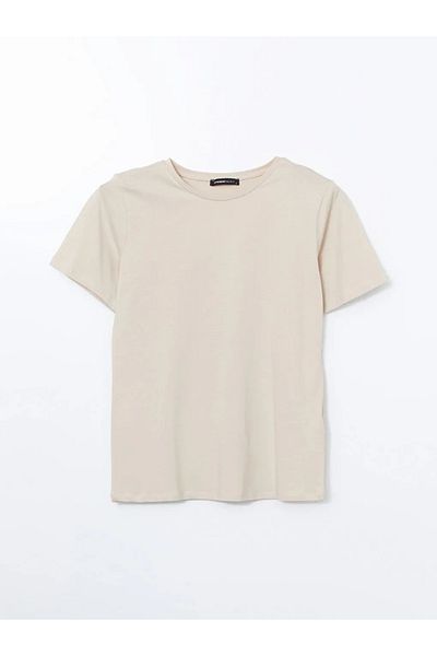 LC Waikiki Γυναικείο μπλουζάκι LCWAIKIKI Classic Beige Crew Neck