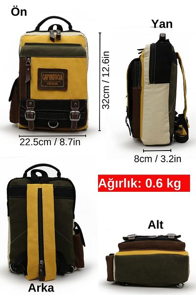 Cappadocia Vintage 4012 Green Yellow Casual Postman Small Back Cross Shoulder Strap 14-Inch Laptop Cotton Gabardine Bag