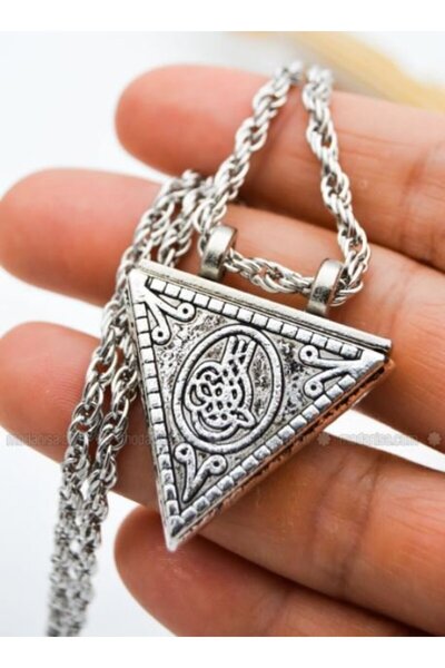 YuChic Üçgen Zincirli Metal Kadın Erkek Cevşen Gümüş Kaplama 60 cm