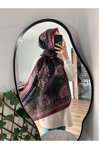 Merwiss Ethnic Patterned Black-Burgundy Shawl