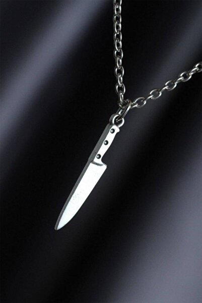 teknotrust Gümüş unisex şef bıçak temalı şık kolye, zarif ve modern tasarım ile.