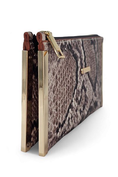 Evident Brown Snake Patterned Small Portfolio & Women's Handbag (19 X 11)