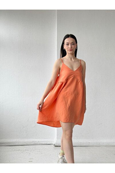 Retrobird Orange Strap Mini Women's Dress - Design June