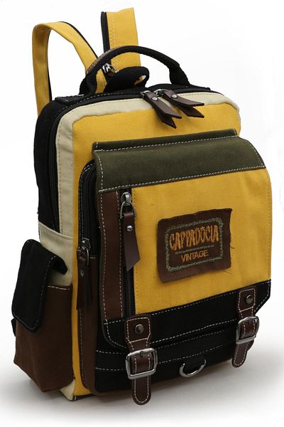 Cappadocia Vintage 4012 Green Yellow Casual Postman Small Back Cross Shoulder Strap 14-Inch Laptop Cotton Gabardine Bag
