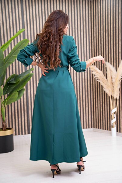 zümrüt moda 1740 Model Hijab Trench Coat and Belt - Button Detail