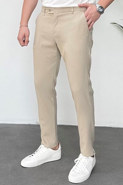DOPPİO'N DENİM Pantaloni bărbați din țesătură lycra slim fit bej