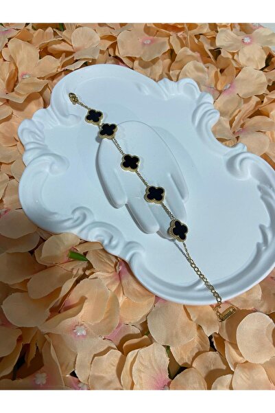 THE FLOREA COLLECTION سوار من الفولاذ الذهبي على شكل زهرة سوداء