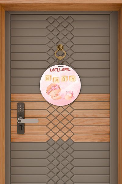 Dormot Home Modern Digital Printing Pink Welcome Baby Door Ornament