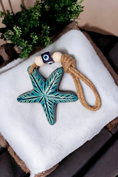 Revard Home Nazar Boncuklu Seramik Turkuaz Deniz Yıldızı Dekoratif Süs Eşyası 10X10 CM