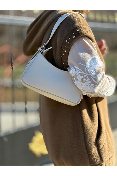 DEV 3 ADAM Cream Women's Baguette Stylish Hand and Shoulder Bag with Adjustable Strap