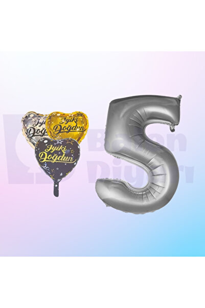 BALON DİYARI İyi ki Doğdun Yazılı Kalp ve Rakam Folyo Balon Seti