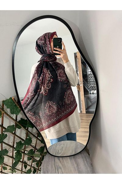 Merwiss Ethnic Patterned Black-Burgundy Shawl